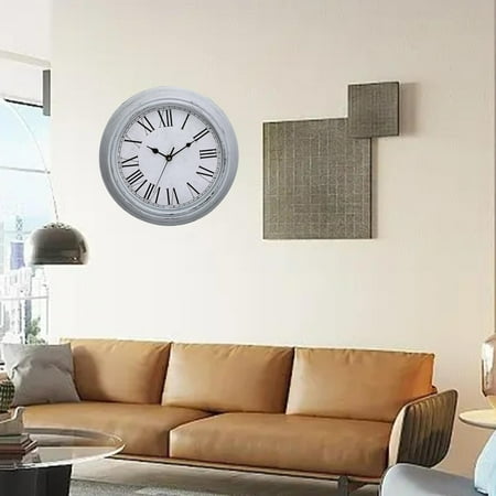 Vintage Wall Clock Silent Large Roman Numerals No Silent 12 Inch Easy to Read for Bedroom Living Room Interior Decoration Gray