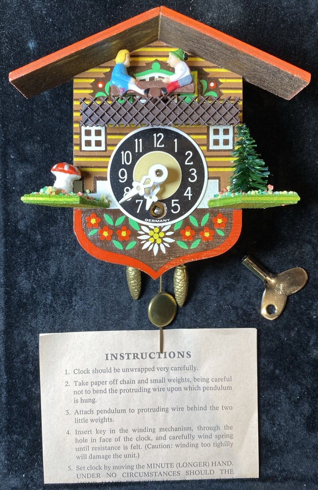 Vintage West Germany Adran Taron 4-1/2" Small Mini Chalet Cuckoo Clock (Works!)