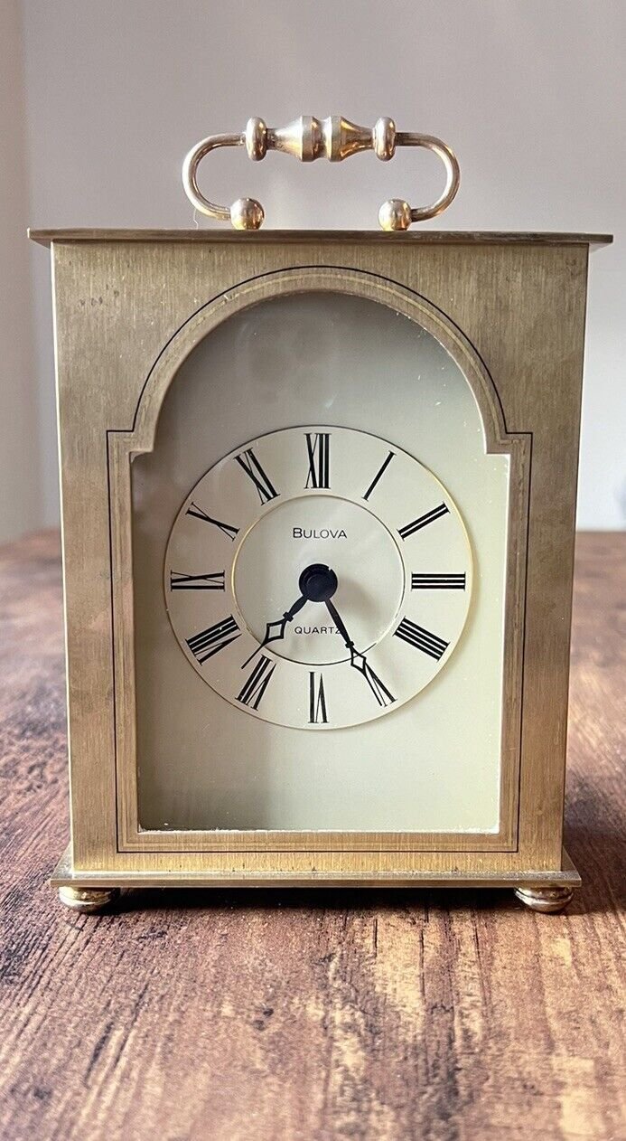Vintage W Germany Brass Carriage Bulova Clock/Mantel Clock - Tested & Working