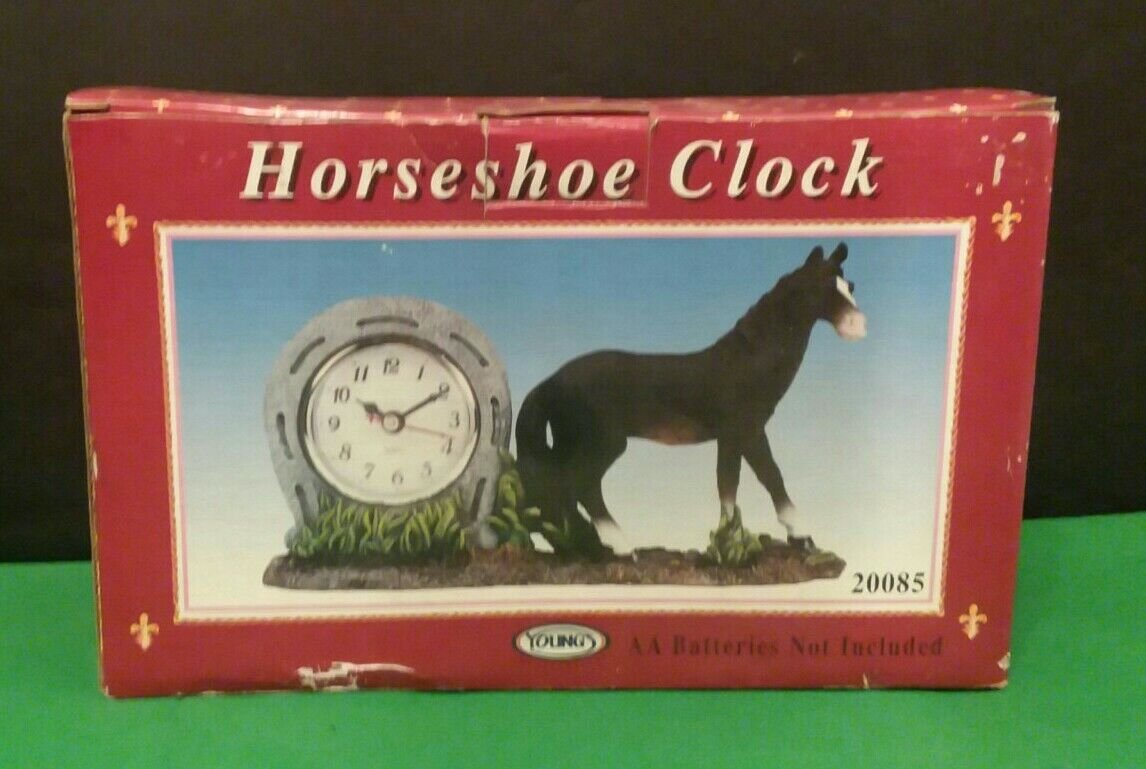 Vintage Young's Inc. Horseshoe Clock Figurine NEW IN BOX