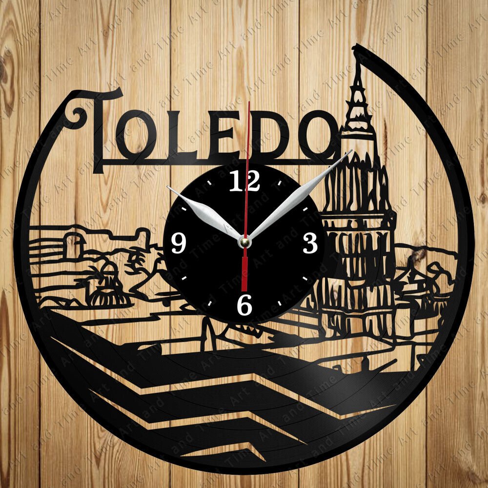 Vinyl Clock Toledo Skyline Vinyl Record Clock Handmade Original Gift 6805