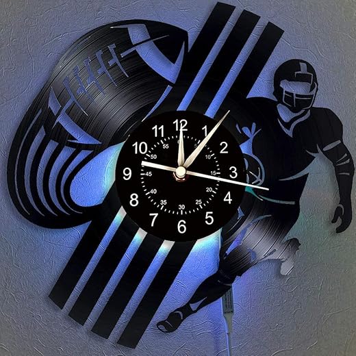 Vinyl Record Clock Gifts for American Football Lover 12 Inch Sport Wall Clock 7 Color Led Wall Clock Home Decor (LED Light)