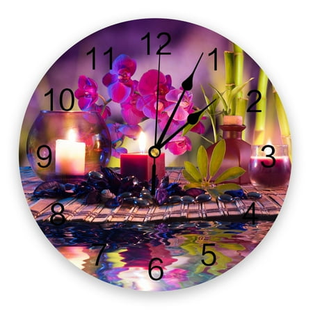 Violet Candle Orchid Bamboo St Creative Wall Clock For Home Office ration Living Room Bedroom Kids Room Hanging Watch