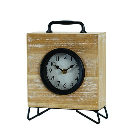 VIP Wood 14.5 in. Brown Square Table Clock with Legs and Handle