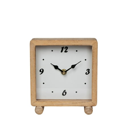 VIP Wood 6.75 in. White Retro Square Table Clock