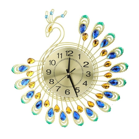 Vitdipy Iron Modern Wall Clock Large 3D Peacock Shape Non Ticking Silent Clock for Living Room Decor