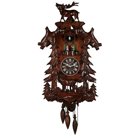 Vivid Large Deer Handcrafted Wood Cuckoo Clock with 4 Dancers Dancing with Music