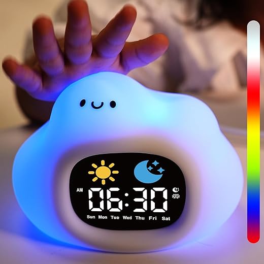 Vivilumens Ok to Wake Clock for Kids, Kids Alarm Clock for Bedroom, Cloud-Shaped Cute Touch Night Light, Sleep Training Clocks with 6 White Noise Sound Machine