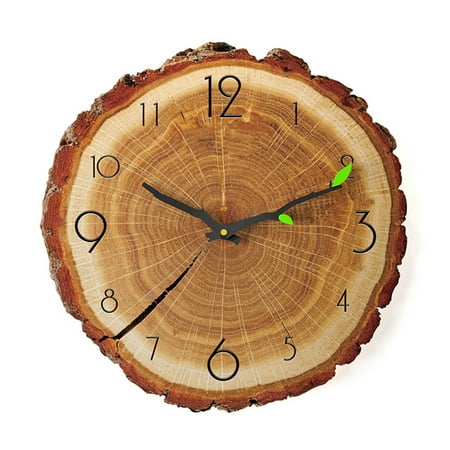 vnanda Tree Stump Wall Clock 12 Inch Wood Grain Wall Clock Tree Stump Design Silent Quartz Movement Battery Powered Numerals Clock Natural Design Wall Clock