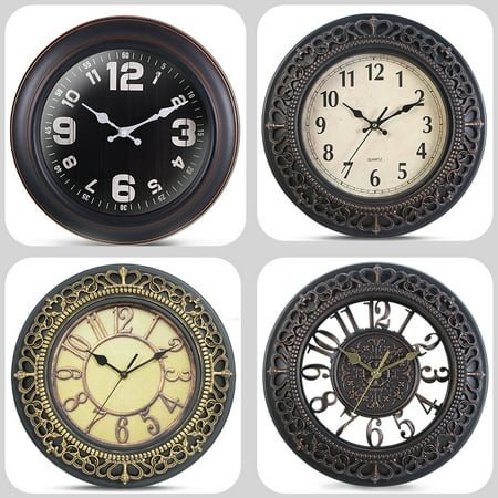 VOCOO 12'' Wall Clock Retro Silent Large Vintage Clocks Decorative for Kitchen Living Room Bedroom - Black