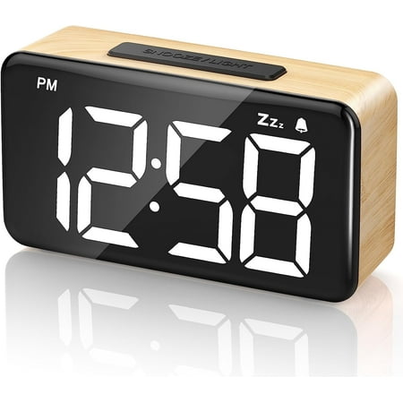 VOCOO LED Desktop Digital Alarm Clock, Snooze, 12/24H, 5 Levels Brightness+Off, Power-Off Memory, Wooden