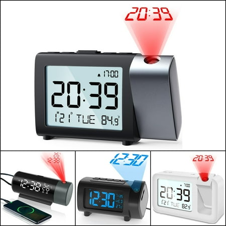 VOCOO Projection Alarm Clock for Bedroom, Digital Black LCD Clock with Projection on Ceiling Wall for Kids Elderly Adults (with US Power Adapter)