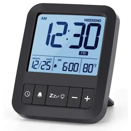 VOCOO Small Digital Travel Alarm Clock, Battery Operated Mini Travel Clock with Large LCD Display Black