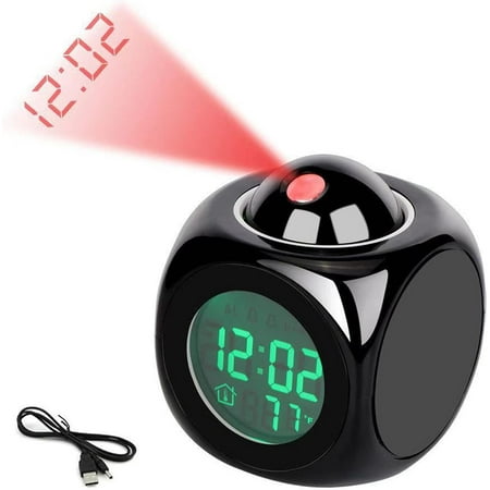 Voice Time-Telling Projection Clock, Multifunctional Luminous Digital Clock, 12/24 High-Definition Digital Electronic Clock Projected On Ceiling, Bedside, Office (Black)