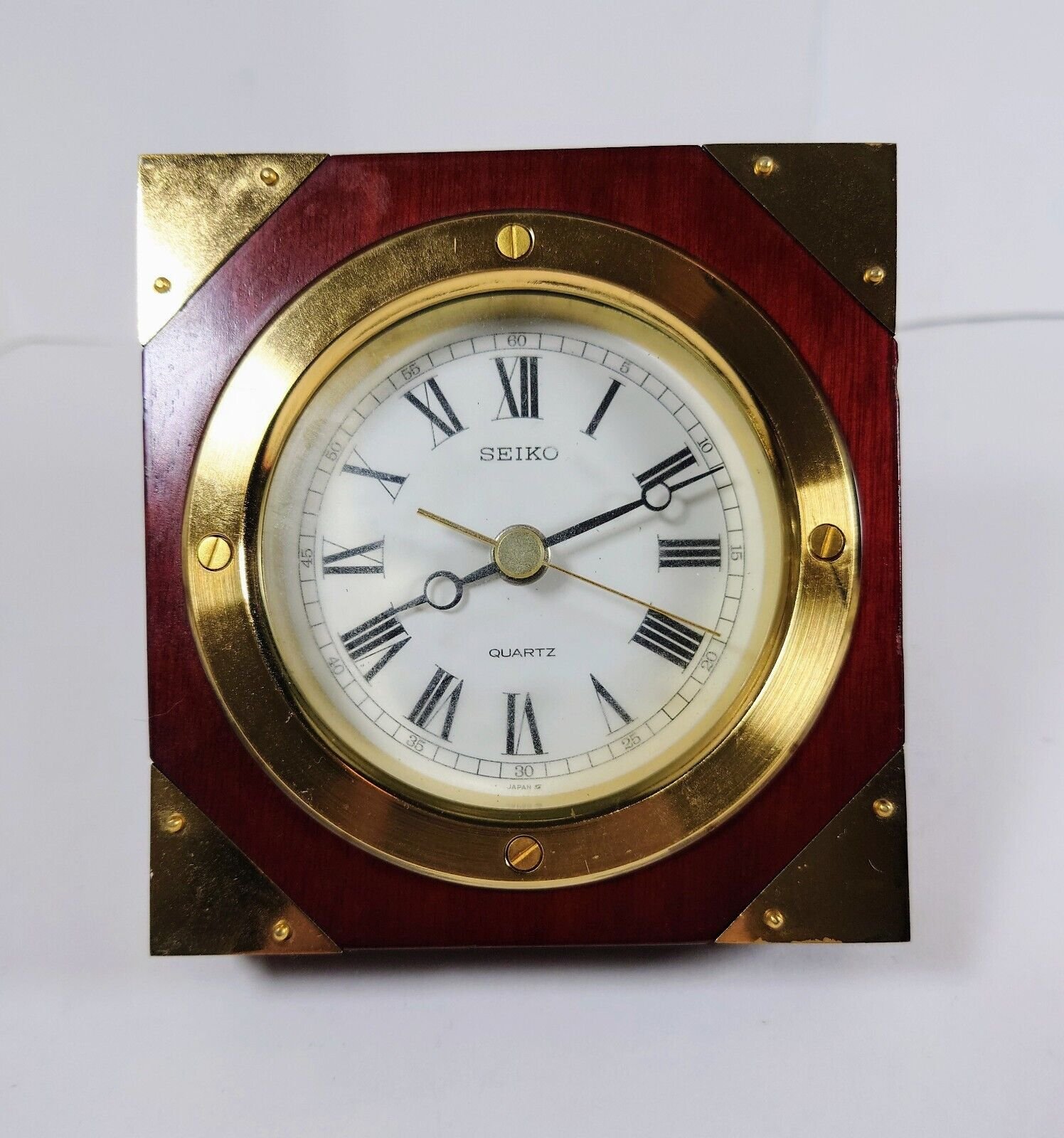 VTG Japan Seiko Quartz Brass Accents Desk Mantle Clock Tested-Works QW105B vGood