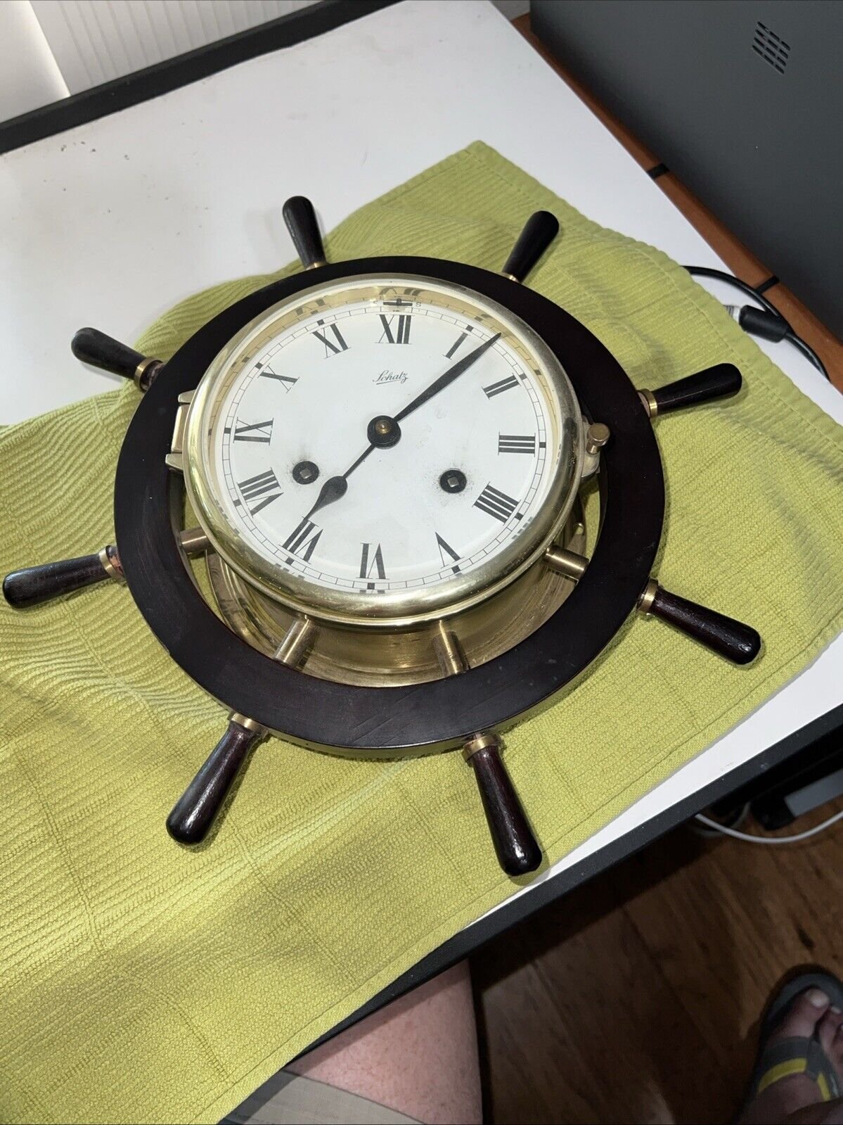 Vtg. Schatz Brass & Wood Royal Mariner German Ships Bell Clock “As Is"!