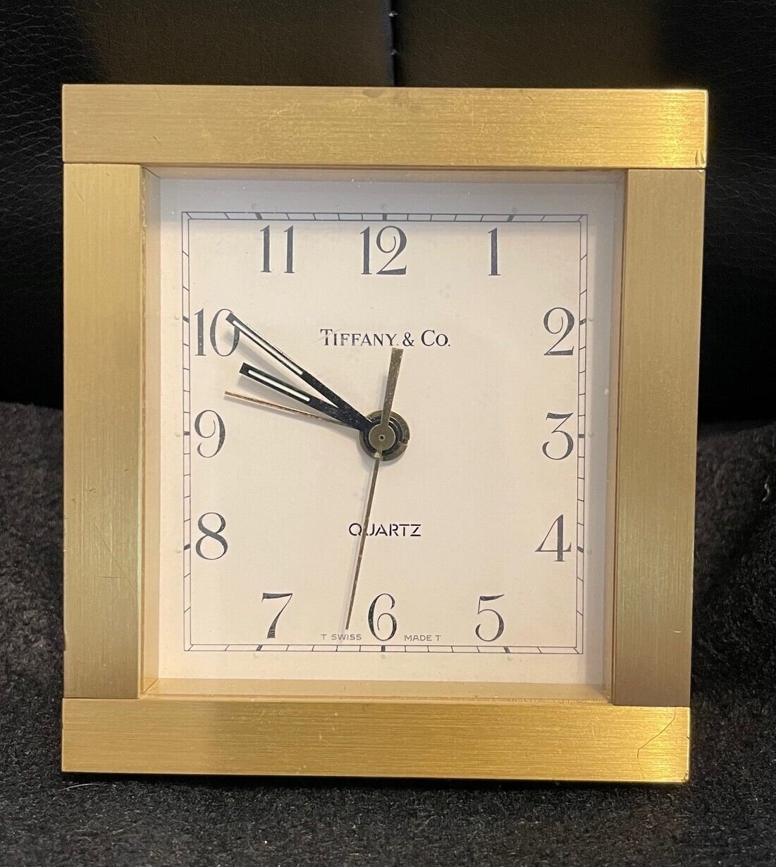 VTG Tiffany & Co Swiss Made Heavy Square Solid Brass Mantle Desk Clock