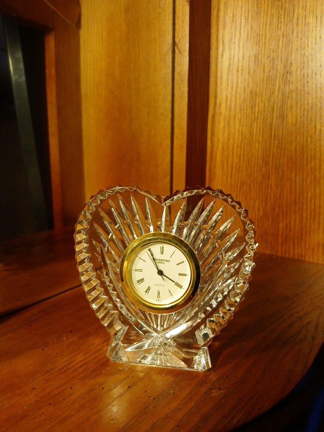 Vtg Waterford Crystal Ireland Heart Shaped Clock Desk Table New Battery