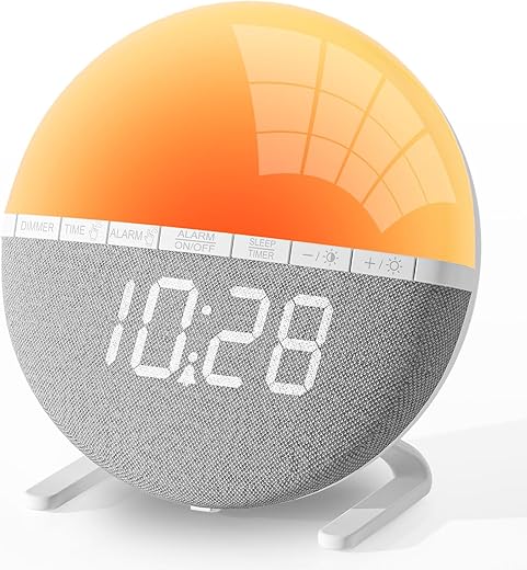 Wake Up Light Sunrise Alarm Clock for Kids, Adults, Heavy Sleepers, Bedroom, Sunlight Alarm Clock with Sunrise Simulation, Snooze, 7 Ringtones, Sleep Aid, 9 Colors Night Light, Ideal for Gift