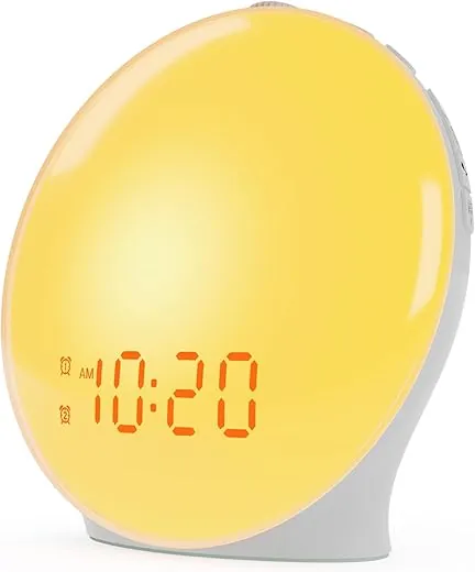 Wake Up Light Sunrise Alarm Clock for Kids, Heavy Sleepers, Bedroom, with Sunrise Simulation, Sleep Aid, Dual Alarms, FM Radio, Snooze, Nightlight, Daylight, 7 Colors, 7 Natural Sounds, Ideal for Gift