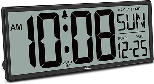 WallarGe 14.5'' Large Digital Wall Clock Battery Operated with Jumbo Numbers, Temperature and Date - Easy to Read and Set, Auto DST