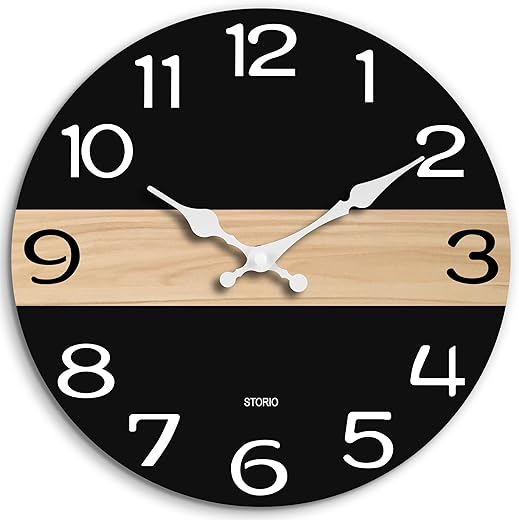 Wall Clock-10 Inch Modern Black Silent Wall Clocks Battery Operated Decorative for Bedroom Office Kitchen-Non Ticking Clock for Bathroom Living Room