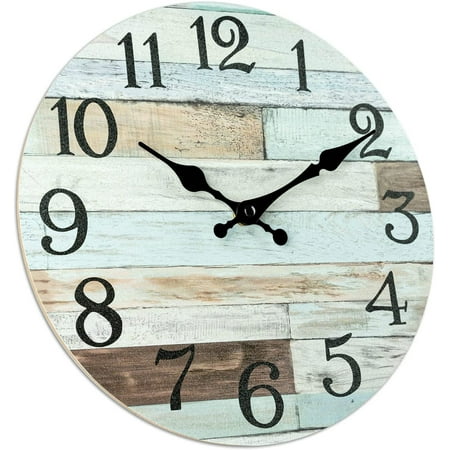 Wall Clock - 12 Inch Rustic Wall Clocks for Kitchen Bathroom - Silent Non Ticking Country Style Quartz Clock Decorative for Living Room Home