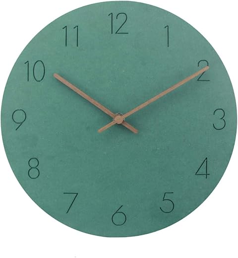 Wall Clock - 12 Inch Silent Non-Ticking Wall Clock Battery Operated - Modern Simple Style Wooden Decorative Clock for Kitchen,Home,Bedrooms,Office (Green)