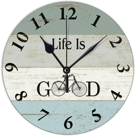 Wall Clock - 12 Silent Non-Ticking Wall Clocks - Life Good Wall Clock Battery Operated - Shabby Chic Vintage Style Pvc Clock For House, Living Room, Farmhouse, Lake House, Housewarming Gift