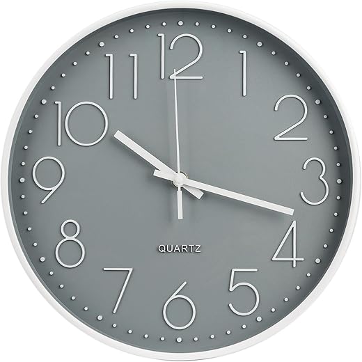 Wall Clock 10 Inch Non-Ticking Silent Modern Simple Style Round Decor Clock Gray Stereoscopic Dial Quartz Wall Clocks for Home/Office/School/Living Room/Bedroom/Kitchen