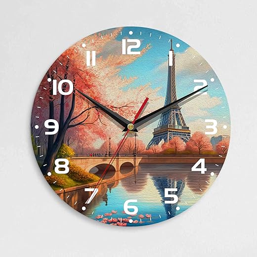 Wall Clock, 10 Inch Silent Non-Ticking Home Kitchen Decor, Battery Operated for Bathroom Bedroom Living Room Office(Vintage Eiffel Tower)