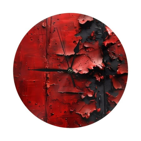 Wall Clock 10 Inch Silent Non-Ticking Modern Clocks Battery Operated - Abstract Red Textured Canvas Wall Clock Decorative for Living Room Bedroom Kitchen Office Classroom