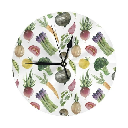 Wall Clock 10 Inch Silent Non-Ticking Modern Clocks Battery Operated - vegetable Asparagus Print Wall Clock Decorative for Living Room Bedroom Kitchen Office Classroom