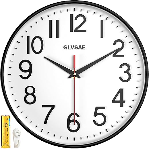 Wall Clock 12 Inches Non-Ticking Wall Clocks Battery Operated Large Easy to Read with Stereoscopic Dial Ultra-Quiet Movement Quartz for Office Classroom School Home Bedroom Kitchen