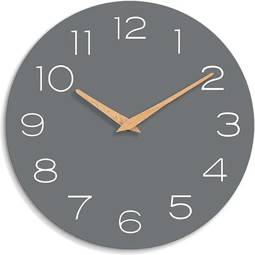 Wall Clock, 12 Inch Wall Clocks Battery Operated Silent Non-Ticking, Grey Wooden Wall Clocks for Bedroom, Kitchen, Home, Living Room, Office, School (Gray)