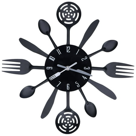 Wall Clock, 14.4 Stainless Steel Kitchen Cutlery Utensil Spoon Fork Wall Clock Creative Modern Home Decor Antique Style Wall Watch