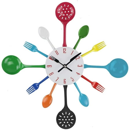 Wall Clock, 16 Metal Kitchen Cutlery Utensil Spoon Fork Wall Clock Creative Modern Home Decor Antique Style Wall Watch