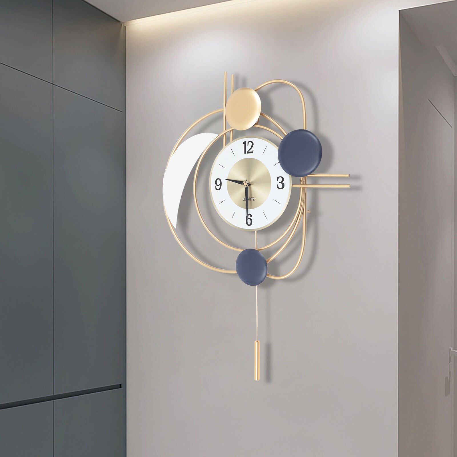 Wall Clock 27.95" Large Metal Hanging Clocks Silent Modern Art Home Decor