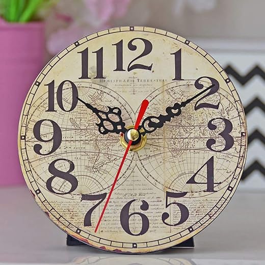 Wall Clock, 5 Inch Vintage Retro Silent Wall Clocks Quality Battery Operated Non-Ticking, Round Decorative Kitchen Home Office Bedroom Living Room(5 World Map)