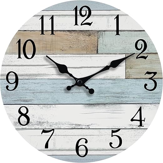 Wall Clock 8 Inch Silent Non Ticking Wall Clocks Battery Operated Coastal Design Country Rustic Retro Decorative for Bathroom Kitchen Living Room(8 Inch)