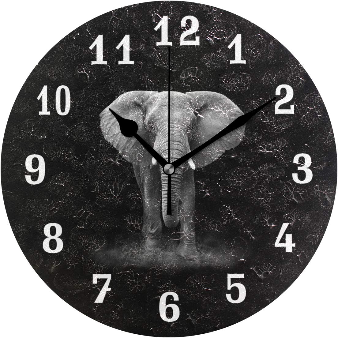 Wall Clock African Animal Elephant Black, Silent Non Ticking Clock for Kitchen Living Room Bedroom Home Artwork Gift