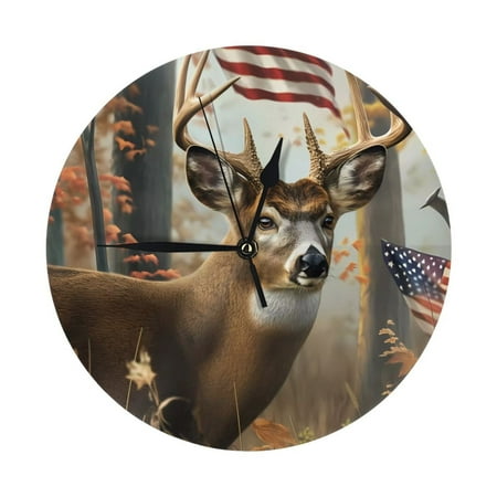 Wall Clock, American Wildlife Deer Forest Wall Clocks Battery Operated Silent Kitchen Office Wall Clock Decorative, Wall Clock for Living Room School Classroom Bedroom Home Decor