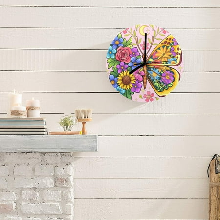 Wall Clock Artwork - Floral Butterfly - Personalized Wall Clock 11.6