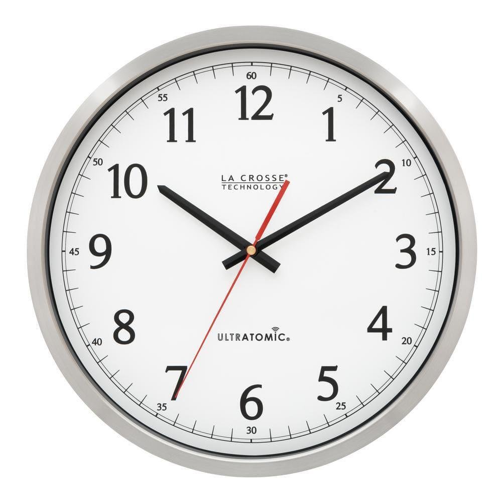 Wall Clock Atomic Stainless Steel Analog Shatterproof Lens Multiple Time Zones