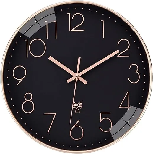 Wall Clock, Atomic Wall Clock, 12 Inch Wall Clocks Battery Operated, Modern Wall Clock, Analog Wall Clocks for Kitchen, Office Classroom Living Room (Black)