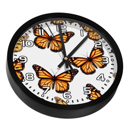 Wall Clock Battery Operated Easy to Read Round Silent Clock 9.8 in Brown Butterfly