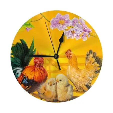 Wall Clock, Chicken Family Rooster Wall Clocks Battery Operated Silent Kitchen Office Wall Clock Decorative, Wall Clock for Living Room School Classroom Bedroom Home Decor