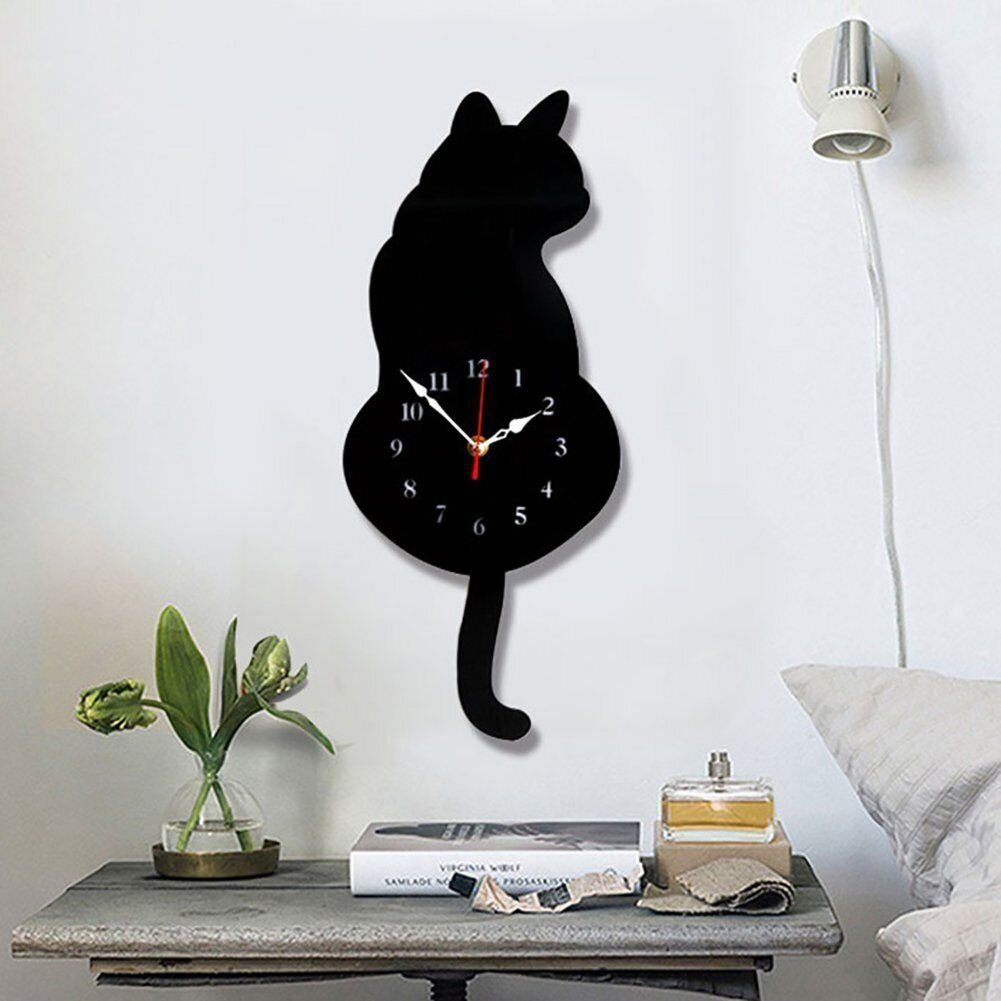 Wall Clock Creative DIY Cat Acrylic Wall Clock with Swing Tail Pendulum for Livi