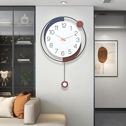 Wall Clock,Decorative Wall Clocks with Pendulum,Silent Quality Quartz Wall Clock Battery Operated,Large Wall Clock for Living Room,Kitchen,Home,Bathroom,Bedroom Wall Decor,13x20inch