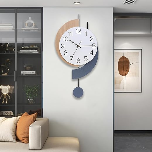 Wall Clock,Decorative Wall Clocks with Pendulum,Silent Quality Quartz Wall Clock Battery Operated,Large Wall Clock for Living Room,Kitchen,Home,Bathroom,Bedroom Wall Decor,11.5x22.5inch